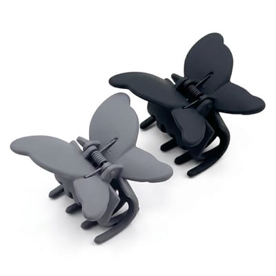 Set van 2 vlinder haar clips – zwart en grijs – dames – matte kunststof vlinder vorm haar klemmen – decoratieve haar accessoires