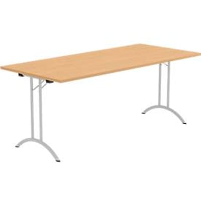 Schäfer Shop Select klaptafel, rechthoekig, dubbel T-poot frame, speciaal klapbeslag & vloercompensatie, B 1800 x D 800 x H 720 mm, beuken decor/aluzilver