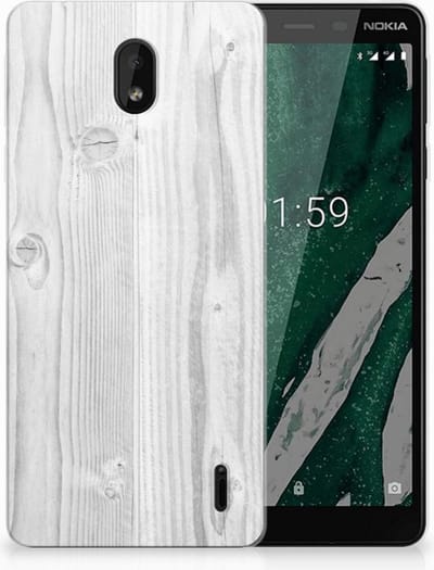 Nokia 1 Plus Bumper Hoesje White Wood