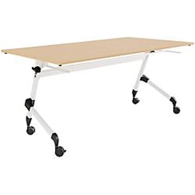 Schäfer Shop Select klaptafel met wielen, rechthoekig, vierkante buis, B 1600 x D 600 x H 720 mm, ahorn/wit