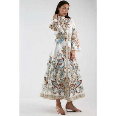 Paisley Print Maxi Jurk met Mandarin Collar