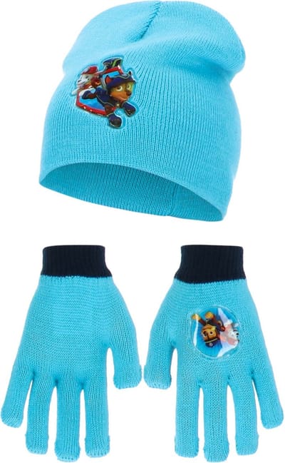 PAW PATROL MUTS EN HANDSCHOENEN SET - BLAUW - CHASE EN MARSHALL - MAAT 48-51 CM