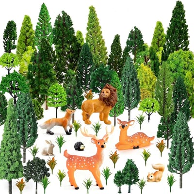 SnelShoppen - 67 Stuks Modelbouw Bomen Miniatuur Bomen Ho Schaal Struiken met Dieren Figuren Landschap Model Bomen Gemengde Kleurrijke Modelboom voor