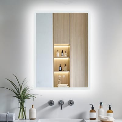 LUVODI Badkamerspiegel met verlichting - 50x70 cm rechthoekige LED-wandspiegel - dimbaar, 3 kleurmodi - ontwaseming