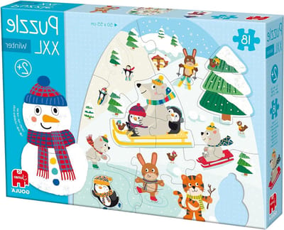 Winter Puzzel - Kinderpuzzel XXL - Leren Spelen - Ruwe Sneeuwinkt - 18 Stukjes - Multicolor