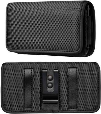 Riem Holster Hoesje Nylon - Universeel Telefoonhoesje Holster 5.5 inch Hoesje Geschikt Voor iPhone 17e / 16e / 13 / 13 Pro / SE24 / Samsung S24 / S25 / 23 / S23 FE / S21 FE - Zwart