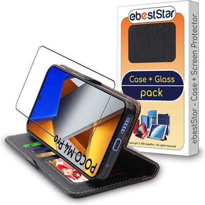 ebestStar - Hoes geschikt voor Xiaomi Poco M4 Pro 4G, Wallet Etui, Book case hoesje, Zwart + Gehard Glas