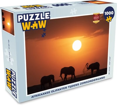 Puzzel Afrikaanse olifanten tijdens zonsondergang - Legpuzzel - Puzzel 1000 stukjes volwassenen