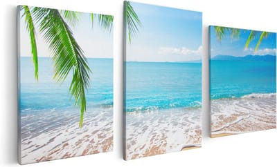 Artaza Canvas Schilderij Drieluik Tropisch Strand En Zee - 120x60 - Foto Op Canvas - Canvas Print