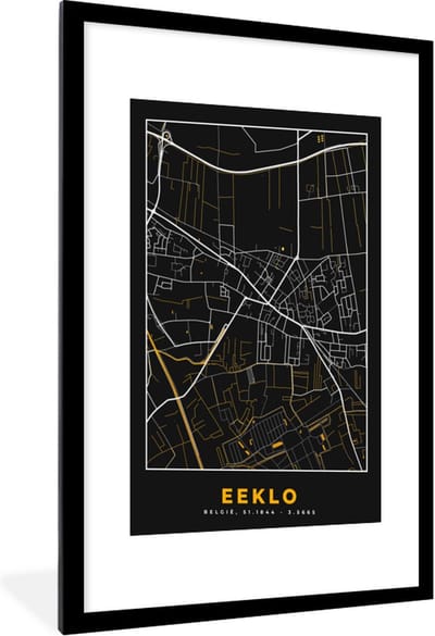 Fotolijst incl. Poster - Plattegrond - Goud - Kaart - Eeklo - Stadskaart - 60x90 cm - Posterlijst