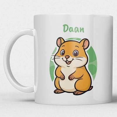 kindermok/kinderbeker | gepersonaliseerd met naam | met hamster | wit | Schattige illustraties