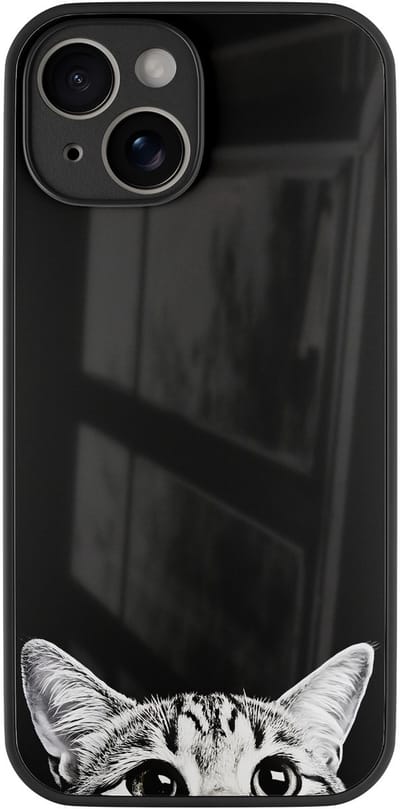 Hoesje geschikt voor Apple iPhone 14 - Kat kiekeboe - Zwart - TPU luxe case (glossy toplaag) - Print - Hardcase backcover zwart