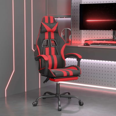 vidaXL - Gamestoel - draaibaar - met - voetensteun - kunstleer - zwart - en - rood