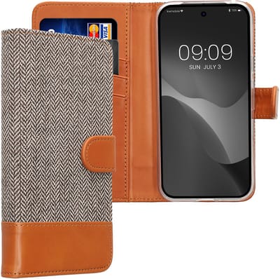 kwmobile telefoonhoesje geschikt voor Google Pixel 9a - Hoesje met pasjeshouder in lichtgrijs / bruin - Case met portemonnee