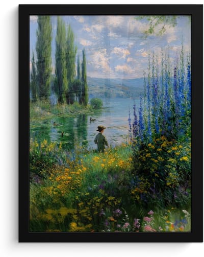 Poster in lijst - Fotolijst 30x40 cm - Posters - Bloemen - Meer - Bergen - Groen - Posterlijst zwart - Decoratie - Wanddecoratie woonkamer - Muurdecoratie slaapkamer