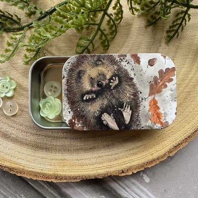 Alex Clark Sliding little Tin Hedgehog ~ Langwerpig klein opbergblikje Egel