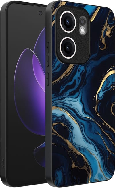 Smartphonica Telefoonhoesje Geschikt voor Oppo Reno 13F met marmer opdruk - TPU backcover case gold blue marble design - Goud Blauw geschikt voor Oppo Reno 13F