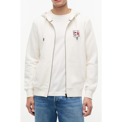 Tommy Hilfiger Flag Embroidery French Terry Zip-thru Hoody Ivory Petal Größe: M | Kaputzenpullis Outlet | Herren | Weiß
