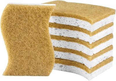 Natuurlijke Schuursponsen Set van 6, Biologisch Afbreekbare Keukensponzen, Eco-vriendelijk en Niet Krassend, Dubbelzijdige Schoonmaakmiddelen voor Keuken en Badkamer