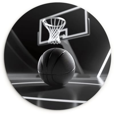 WallCircle® Wandcirkel 120x120 cm - Muurcirkel Basketbal - Basketbalveld - Lichtlijnen - Muurdecoratie woonkamer - Wanddecoratie slaapkamer - Kamer decoratie accessoires - Ronde schilderijen XXL