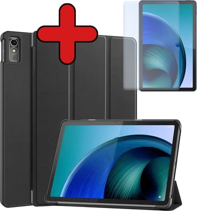Hoesje - Geschikt voor Lenovo Tab M10 5G - Met Screenprotector - Hardcover Book Case - Trifold Bookcase Hoes - Hard Cover - Tablethoes - Zwart