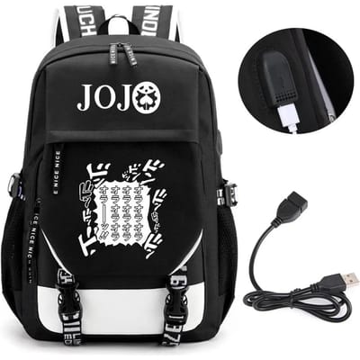 Anime JOJO Jonathan Joestar Golden Experience Rugzak Schooltas met USB-poort Laptopvak voor Jongens Meisjes Reistas 12 inches