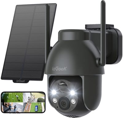 ieGeek Beveiligingscamera Draadloos Buiten - 2K Solar Wifi Camera - voor huisbeveiliging - batterijgevoede 3MP bewakingscamera - 360° PTZ - kleuren nachtzicht - PIR bewegingsdetectiesensor - sirene - 2-weg audio