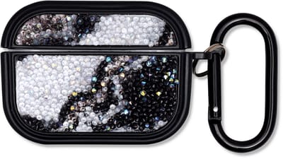 Casemania Hoesje Geschikt voor Apple AirPods Pro & Pro 2 - Zwart - Diamant Marmer Glitter Cover met Ring en Sleutelhanger
