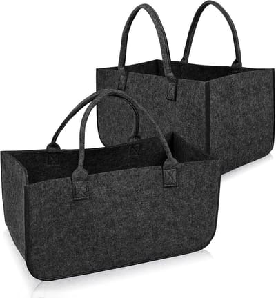 Set van 2 vilten tassen voor houtopslag, boodschappen en dragen - Opvouwbare shopper met hengsels