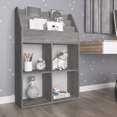 vidaXL - Kindertijdschriftenrek - 71x30x114 - cm - bewerkt - hout - betongrijs