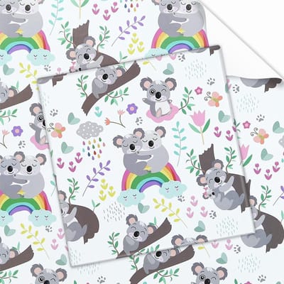 Dailygoods- Verjaardagsinpakpapier Koala/regenboogontwerp - Cadeaupapier Kinderen - Inpakpapier Rollen - 4 Vellen Plat Gevouwen - 50 x 70 cm per Vel - Sterke Visuele Impact