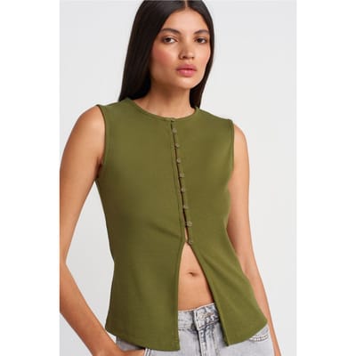 Geverfde Mouwloze Blouse met Knopen aan de Voorkant