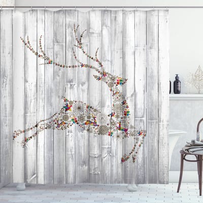 New Bed, Hert Kerst Dieren Rustiek, Douchegordijn Badkamer Decor Set met Haakjes, 175 cm B 220 cm L