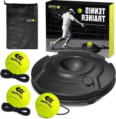 Tennistrainer Set - Oefenapparatuur Tennis - Solo Tennistraining - Duurzame Verdikte Basis - 4 Meter Koorden - Zwart