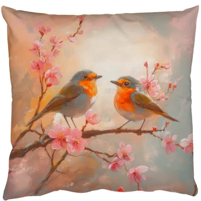 Sierkussens - Kussentjes Woonkamer - 50x50 cm - Roodborstjes - Sierlijk - Bloesemtak
