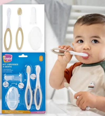 Tigex | Pak van 3 tandenborstels | beige- wit | +3m | 3+ m
