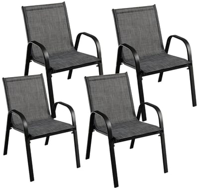 Jurrys Tuinstoelen - Tuinset - Eettafelstoelen - Terrasstoelen - Weerbestendig - Set van 4 - Stapelbaar - 56x70x84cm - Zwart