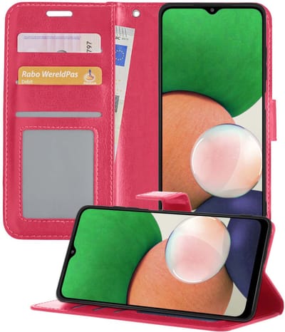 Hoesje - Met Pasjeshouder - Geschikt voor Samsung Galaxy M22 - Luxe Bookcase Portemonee - Flip Case - Kunstleer Book Case - Flipcase - Book Cover - Walletcase - Portemonneehoes - Telefoonhoesjes - Donkerroze