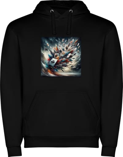 Zwarte unisex hoodie met “ Kleurrijke Speelkaarten – Kaartspel “ Print Full Color Color merk Roly maat S