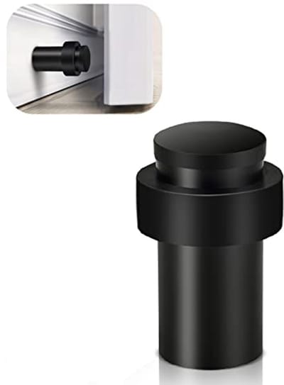 SnelShoppen - Door Stopper RVS Vloermontage Zwart - Hoogwaardige Deurstopper met Geluiddempende Rubberen Bumper - Modern Ontwerp voor Plinten - 1 Stuk