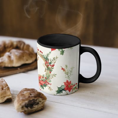 Magische Mok - Foto op Warmte Mokken - Koffiemok - Kerstkrans - Hert - Hulst - Rood - Magic Mok - Beker - 350 ML - Theemok