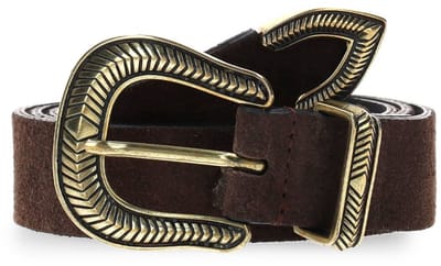 Manfield - Dames - Donkerbruine suède riem - Maat 075