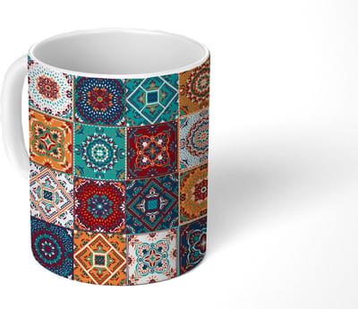 Mok - Koffiemok - Retro - Bladeren - Design - Oranje - Bruin - Mokken - 350 ML - Beker - Koffiemokken - Theemok