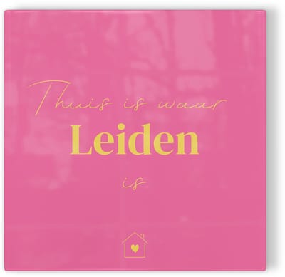 Tegeltje Thuis is waar Leiden is - roze geel - tegeltje stad - tegeltje met tekst