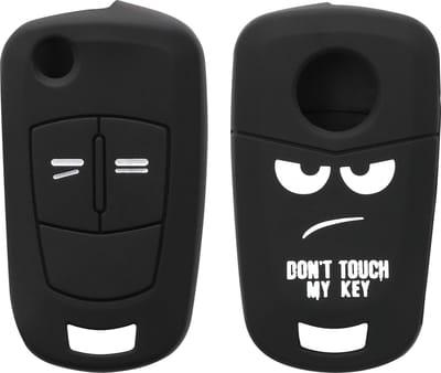 kwmobile autosleutel hoesje geschikt voor Opel Vauxhall 2-knops inklapbare autosleutel - Autosleutel behuizing in wit / zwart - Don't Touch My Key design