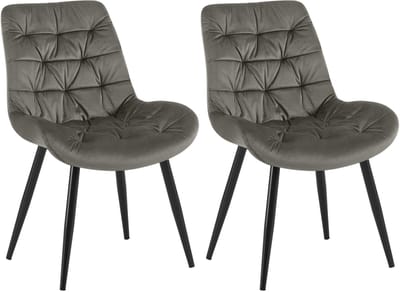 CLP Rossford Set van 2 eetkamerstoelen - klassiek - met rugleuning - velvet - fluweel - Fluweel/antraciet