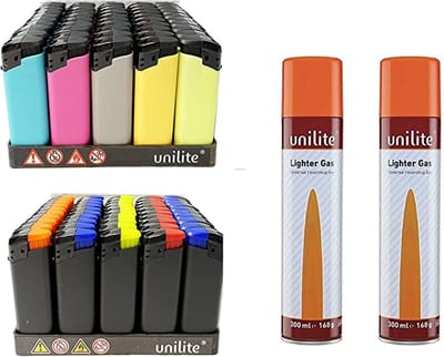 Unilite - Aanstekers - 100 stuks klik aansteker + 2 stuks gasflessen