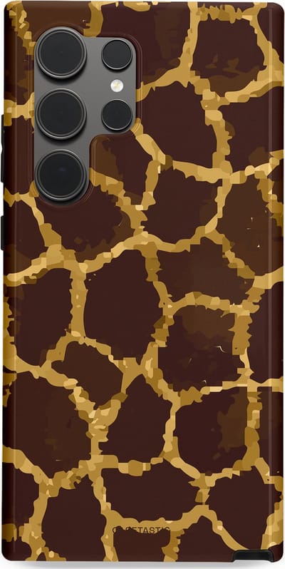 Casetastic hoesje geschikt voor Samsung Galaxy S24 Ultra - Dubbellaagse bescherming - Afrikaanse Giraffenprint - Fashion Case - Zwart Bruin Goud Olijfgroen