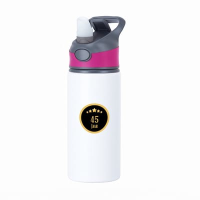 Hacebo® - 45 jaar waterfles met rietje roze - iemand die 45 jaar is geworden of 45 jaar lang een relatie hebben of getrouwd zijn - verjaardagscadeau - verjaardag - cadeau - kado - geschenk - gift - relatie - trouwdag - water fles - 650ML