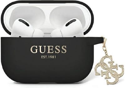 Guess Glitter Charm Silicone Case - Geschikt voor Apple Airpods Pro 2 (2e gen) - Zwart
